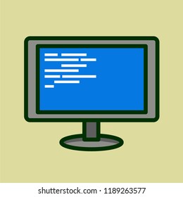 Vector computer screen on beige background PC visual display with blue screen and white inscription show caution mistake Warning fault TV plasma  Pesonal computer monitor with shadow color image icon