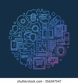 Vector computer security illustration - round internet and information security background or data protection sign