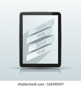 Vector computer tablet with 2014 new year poster on blue background. Eps10