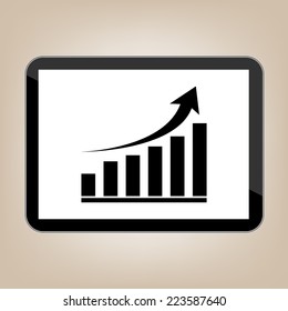 Vector computer tablet with growing graph icon