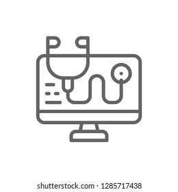 Vector computer treatment, antivirus, online consultant line icon. Symbol and sign illustration design. Isolated on white background