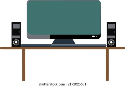 vector computer and two speakers on the table