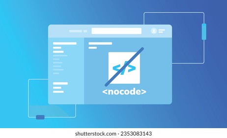 Vector computer window no code development, technology concept background, flat design