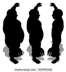 Concepto vectorial Sobrepeso de grasa 3D vs dieta ajustada delgada con silueta de hombre joven aislada en fondo blanco para pérdida de peso, cuerpo, aptitud, grasa, obesidad, salud, saludable, masculino, forma de dieta