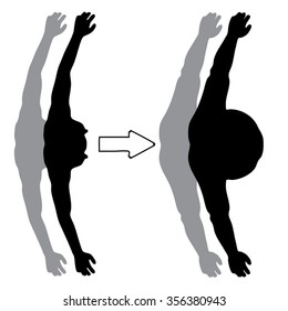 Vector concept 3D fat overweight vs slim fit diet with muscles young man silhouette isolated on white background for weight loss, body, fitness, fatness, obesity, health, healthy, male, dieting shape