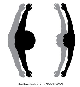 Concepto vectorial Sobrepeso de grasa 3D vs dieta ajustada delgada con silueta de hombre joven aislada en fondo blanco para pérdida de peso, cuerpo, aptitud, grasa, obesidad, salud, saludable, masculino, forma de dieta