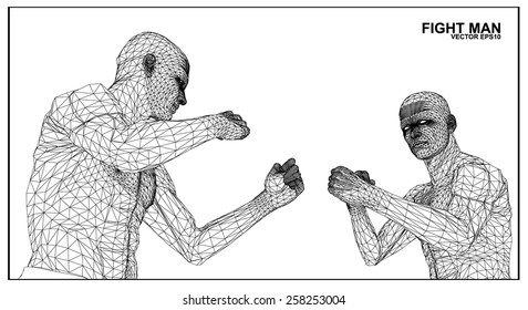 Vector concept 3D wireframe Cartoon fighter male