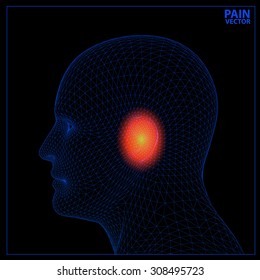 Vector concept 3D wireframe Cartoon male, Medical illustration showing inflamed, painful.