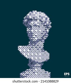 Vector concept 8 bit color style vintage design of classical male head bust sculpture illustration isolated on background.