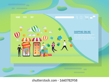 Vector concept about website pages online shop, Concept Marketing online on mobile.