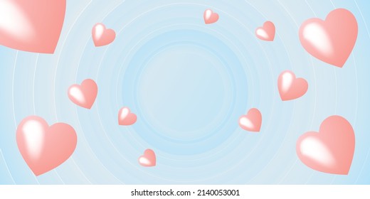 Concepto vectorial Fondo abstracto con corazón 3d y círculo azul 3D. Ilustración vectorial Antecedentes abstractos círculo azul 3D con corazón rosa 3D. Resumen 
Antecedentes de las tarjetas de San Valentín