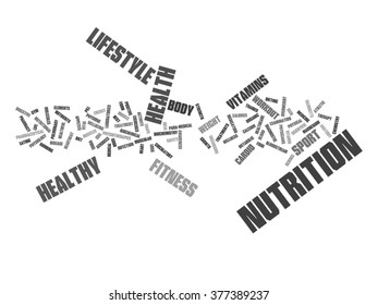 Vector concept abstract health diet sport word cloud or wordcloud isolated on background for health, nutrition, diet, wellness, body, energy, medical, fitness, medical gym medicine sport heart science