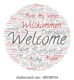 Vector concept abstract round welcome or greeting international word cloud in different languages or multilingual isolated metaphor to world, foreign, worldwide, travel, translate, vacation or tourism