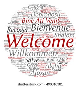 Vector concept abstract round welcome or greeting international word cloud in different languages or multilingual isolated metaphor to world, foreign, worldwide, travel, translate, vacation or tourism
