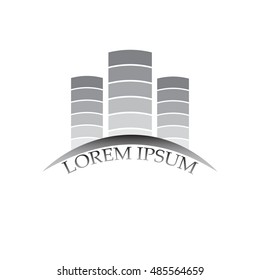 Vector concept for accounting or real estate company. Logo design with commercial building and chart bars. Business concept.