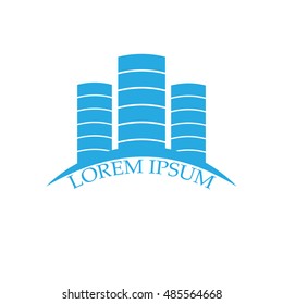 Vector concept for accounting or real estate company. Logo design with commercial building and chart bars. Business concept.