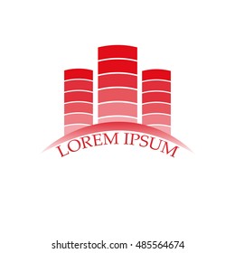 Vector concept for accounting or real estate company. Logo design with commercial building and chart bars. Business concept.