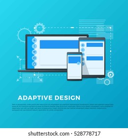 Vector concept of adaptive design for different devices such as laptop, smartpad and phone in material style