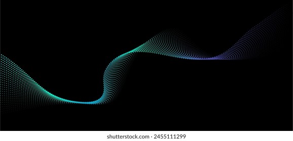 Vector in concept of AI technology, science, music.
wave pattern, blue and green color isolated on black background. 