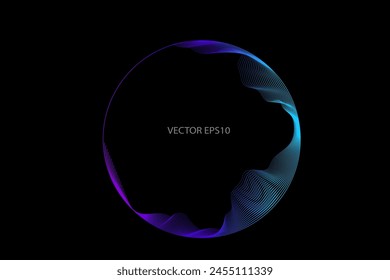 Vector in concept of AI technology, science, music.
circles lines wavy in round frame isolated