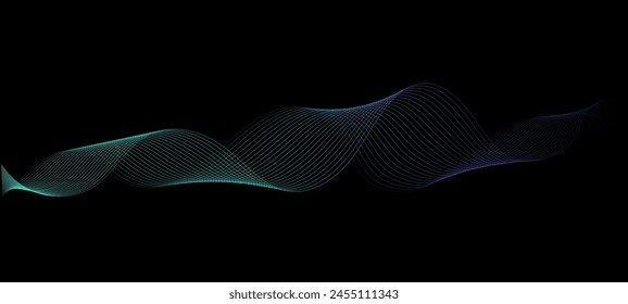 Vector in concept of AI technology, science, music.
wave pattern, blue and green color isolated on black background. 