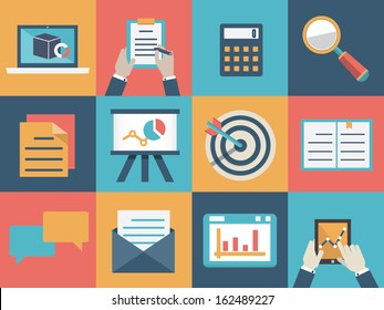 Vector concept of analysis and market research. Flat style design - vector illustration