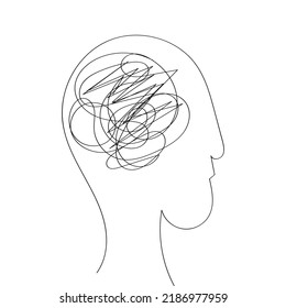 Vector. The concept of anxiety and stress. The flow of thoughts, emotions, consciousness. Illustration for coaching, psychoanalysis, therapy. Line drawn in doodle style