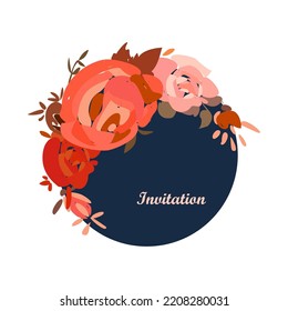 Vector concept of art background invitation with roses on the dark. Vector illustration. Art card, poster, banner, typographic poster,   wedding invitation.