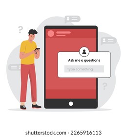 Vector concept of Ask me a question on social media. illustration for websites, landing pages, mobile apps, posters and banners. Trendy flat vector illustration