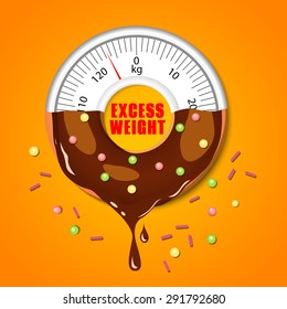 Vector concept background. Donut and scales. Fast food.  Health care. 