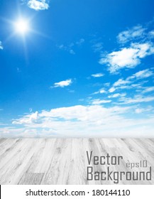 Vector - Concept Background with white floor and blue sky with sun