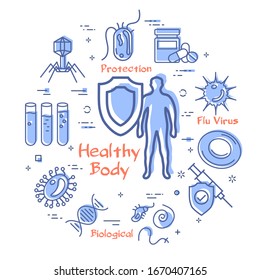 Vector concept of bacteria and viruses - healhy body icon