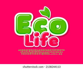 Vector concept banner Eco Life. Creative bright Font. Green Alphabet Letters, Numbers and Symbols set