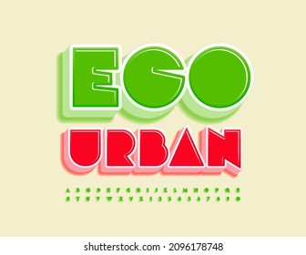 Vector concept banner Eco Urban with 3D Abstract modern Font. Green Isometric Alphabet Letters and Numbers set
