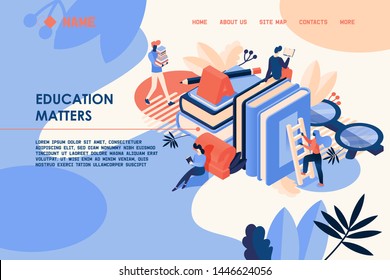 Vector concept banner with large books and small people in isometric projection. Landin page template, good for book store, library and educative courses