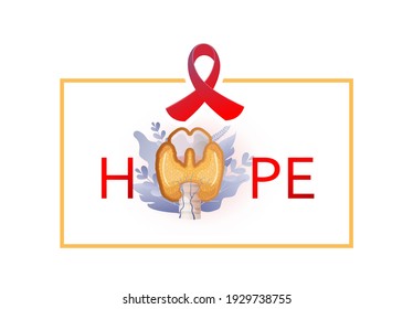 vector concept banner red color ribbon thyroid cancer, hope and support on white background