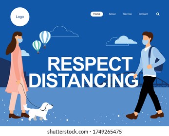 Vector concept banners about coronavirus pandemic. Respect distancing landing page design template