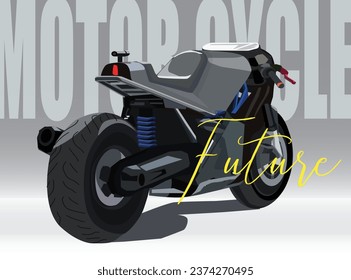 vector concept big motorbike future modern style cool dark black gray metallic matte color visible from angle rear position grey background