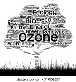 Vector concept black ecology text word cloud as tree and grass isolated on white background  for nature, ecology, green, energy, natural, life, world, global, protect, environmental or recycling