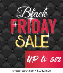 Vector concept Black Friday Sale Banner on the texture of the leather ladies fashion bags
