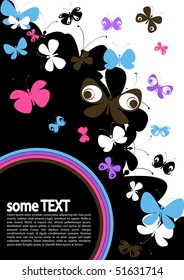 vector concept with blue butterflies and rainbow