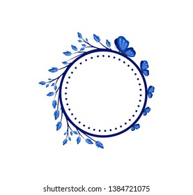 Vector concept blue photo frame with butterfly. Blank template to decorate the image and photo. Modern elegant graphic design.. Label, tag, stamp.