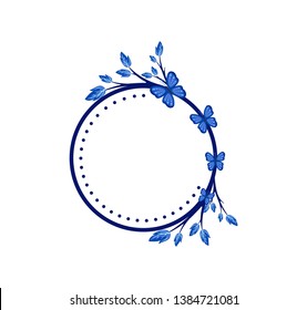 Vector concept blue photo frame with butterfly. Blank template to decorate the image and photo. Modern elegant graphic design.. Label, tag, stamp.