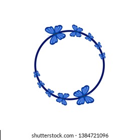 Vector concept blue photo frame with butterfly. Blank template to decorate the image and photo. Modern elegant graphic design.. Label, tag, stamp.