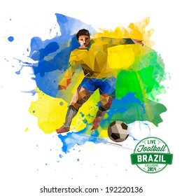 Vector concept of BRAZILIAN watercolors and geometrical figures footballer. Creative soccer design with labels for you. Rio 2016. Euro cup
