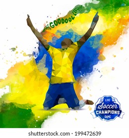 Vector concept of BRAZILIAN watercolors and geometrical figures footballer. Creative soccer design with labels for you.