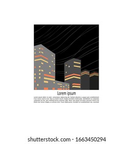 Vector concept of the building logo. Urban environment with a variety of buildings and structures. Architectural solution.  Night scene. Isolated on the background and easy to use for logo, brand, 