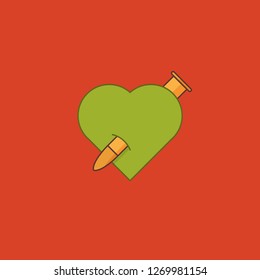 vector concept the bullet hurts the heart motion background. Heart icon with bullet creative idea. Valentines day love symbol design.