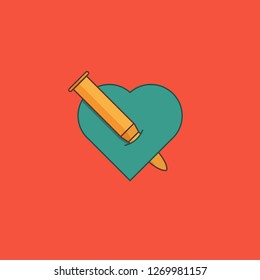 vector concept the bullet hurts the heart motion background. Heart icon with bullet creative idea. Valentines day love symbol design.