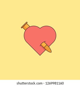 vector concept the bullet hurts the heart motion background. Heart icon with bullet creative idea. Valentines day love symbol design.